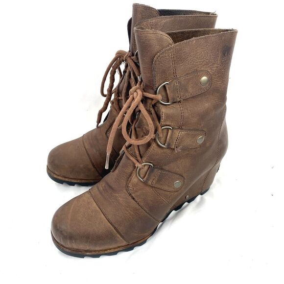 Sorel Joan Of Arctic Wedge II Snow Boots Women's 9 Brown Lace Up NL2305-250 - Picture 1 of 12